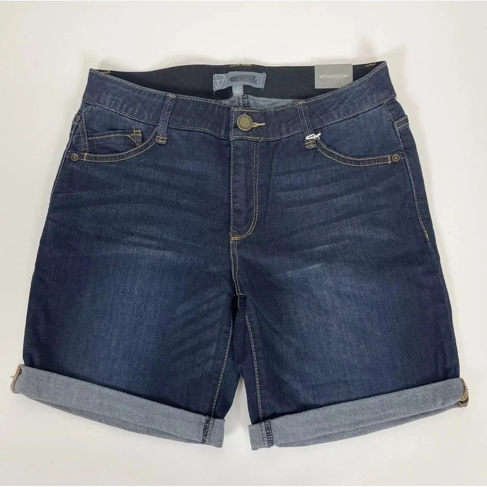 NEW Wit & Wisdom Jean Shorts Size 2 Dark Blue Ab-Solution Cuffed Denim NWT